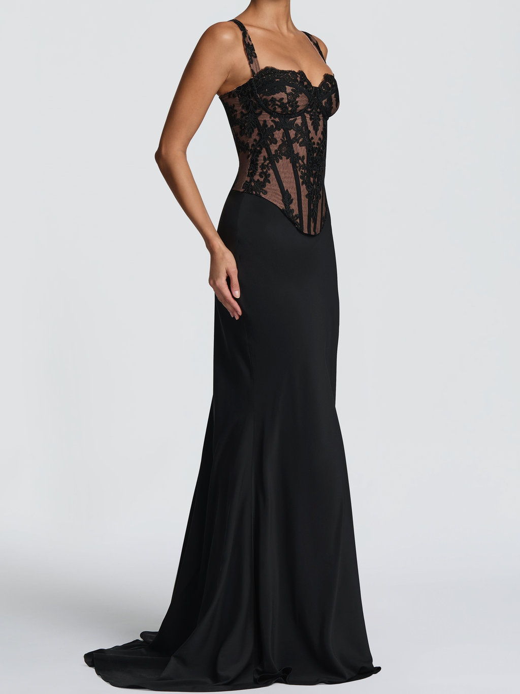 Black Lace Corset Mermaid Maxi Dress