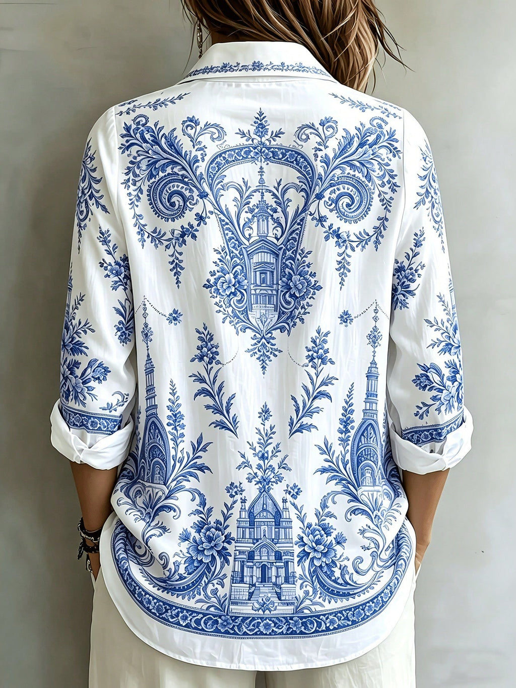 Blue Floral Paisley Print Linen Shirt
