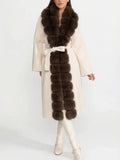 Cream Faux Fur Trim Belted Coat