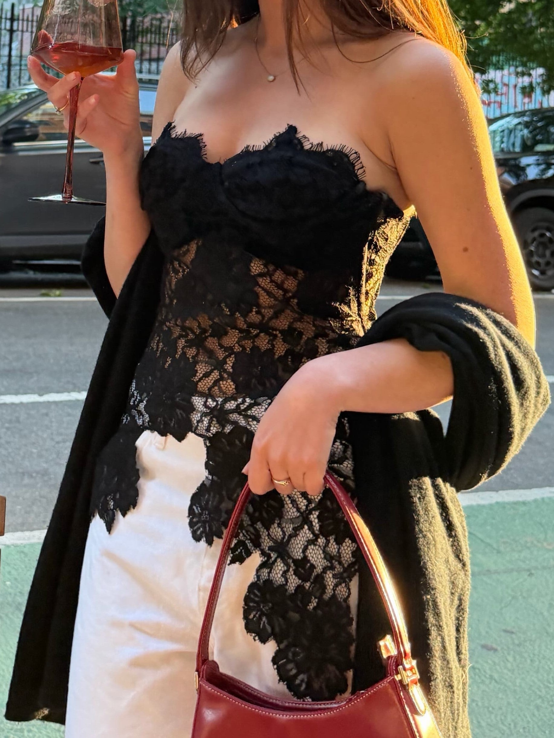 Black Sheer Lace Corset Top
