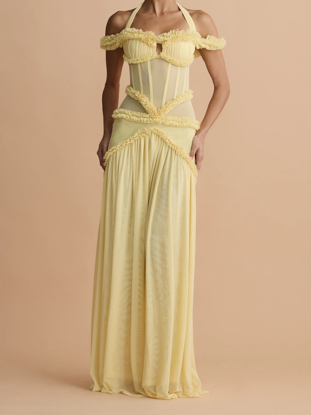Olive Green Halter Ruffle Two-Piece Set