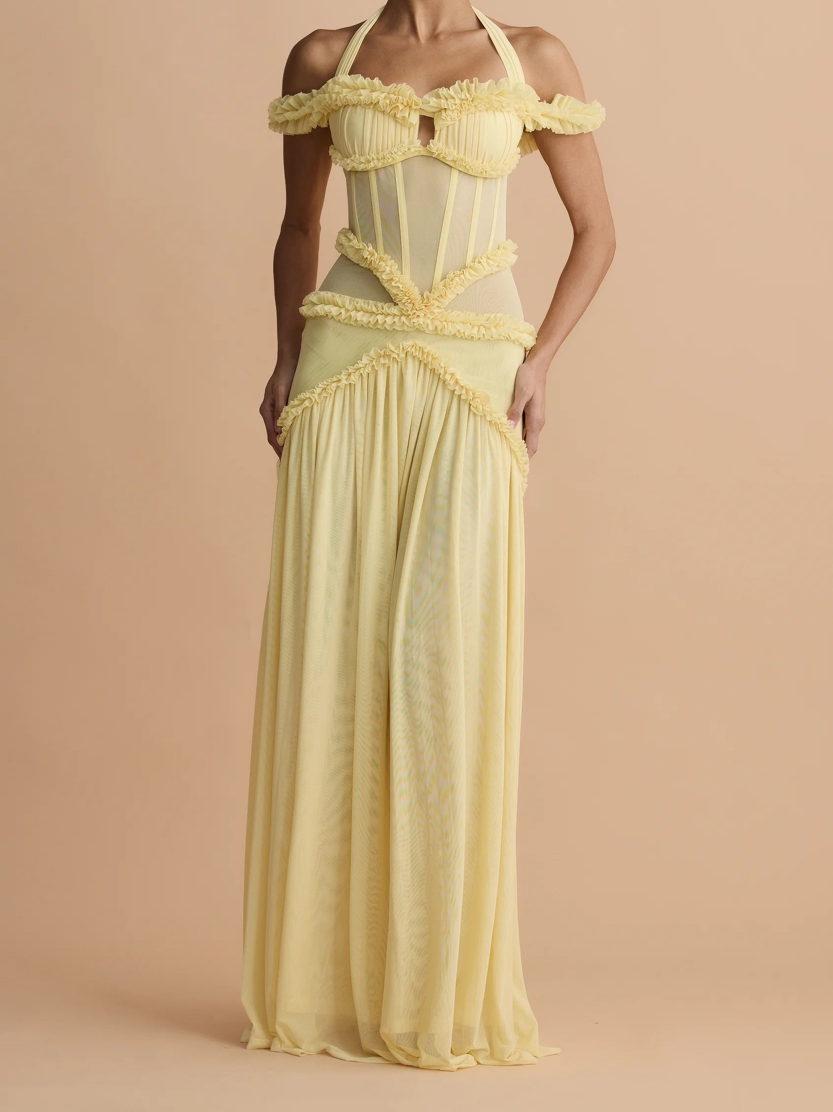 Olive Green Halter Ruffle Two-Piece Set