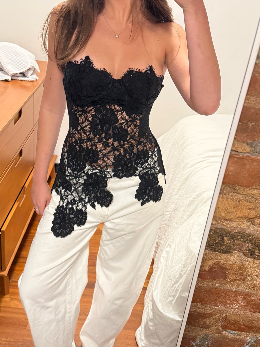 Black Sheer Lace Corset Top