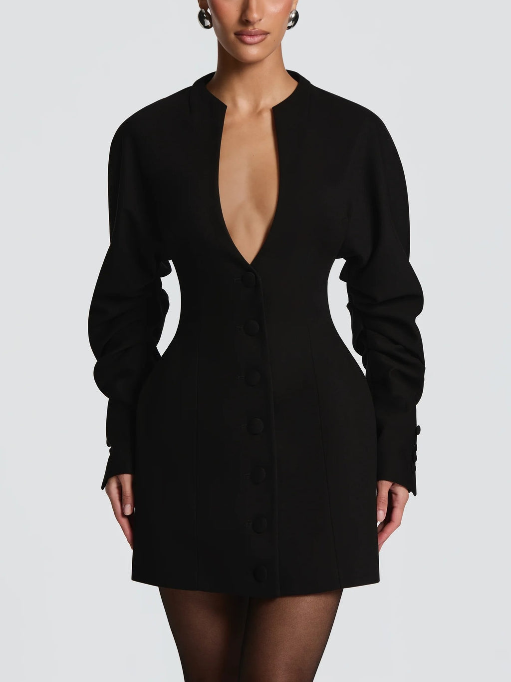 Black Plunge Button-Down Mini Dress