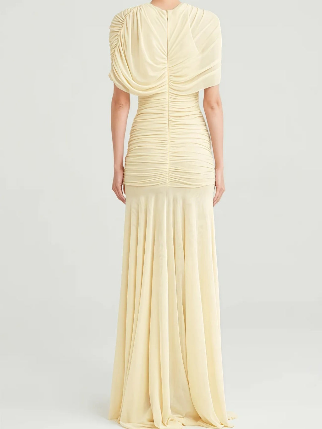 Butter Yellow Draped Pleated Maxi Dress