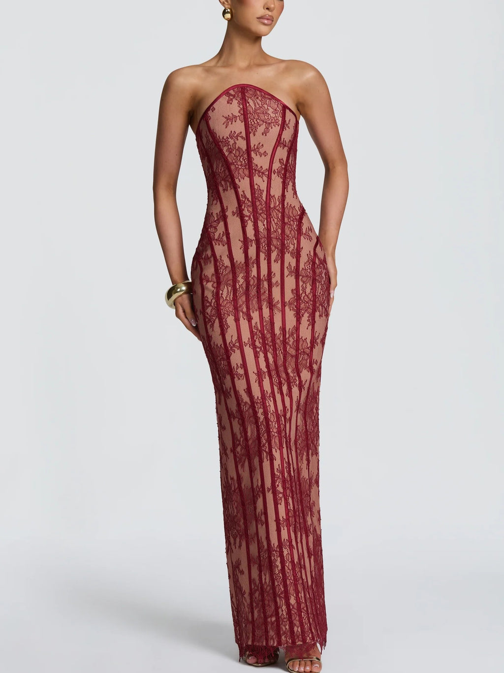Sheer Lace Corset Maxi Dress