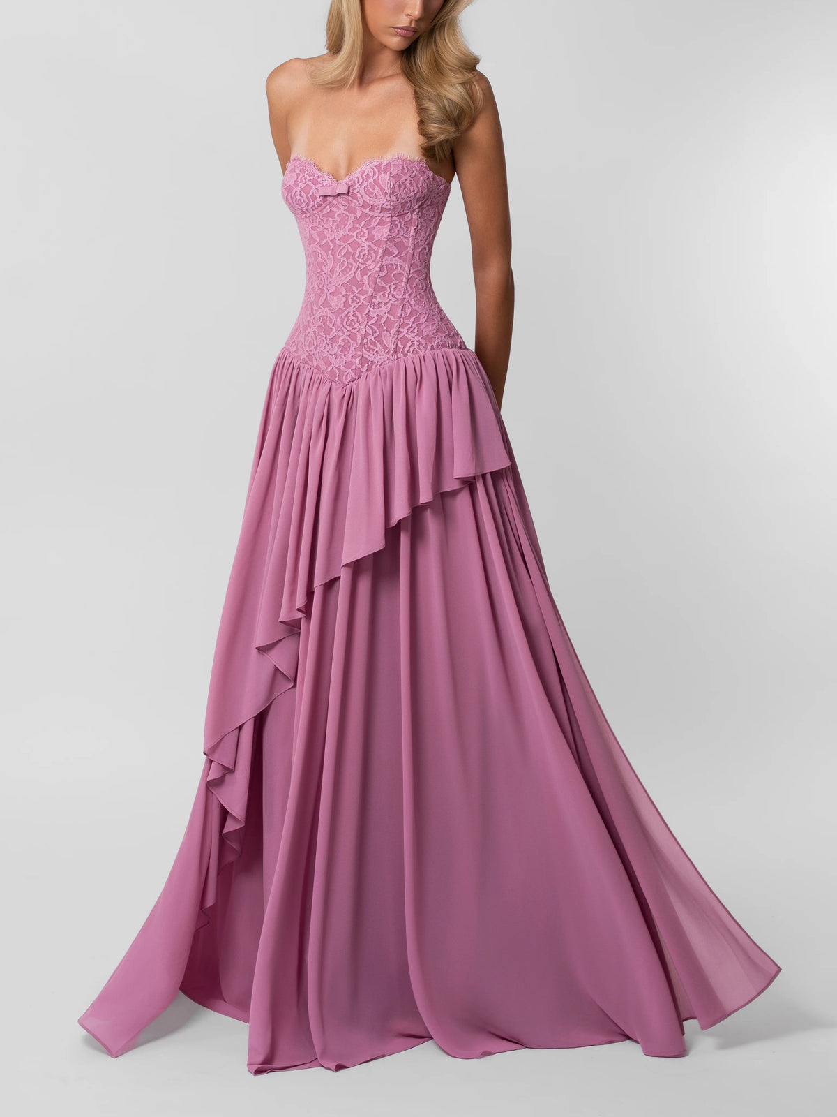 Pink Lace Corset High-Low Maxi Dress