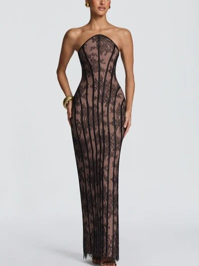 Sheer Lace Corset Maxi Dress