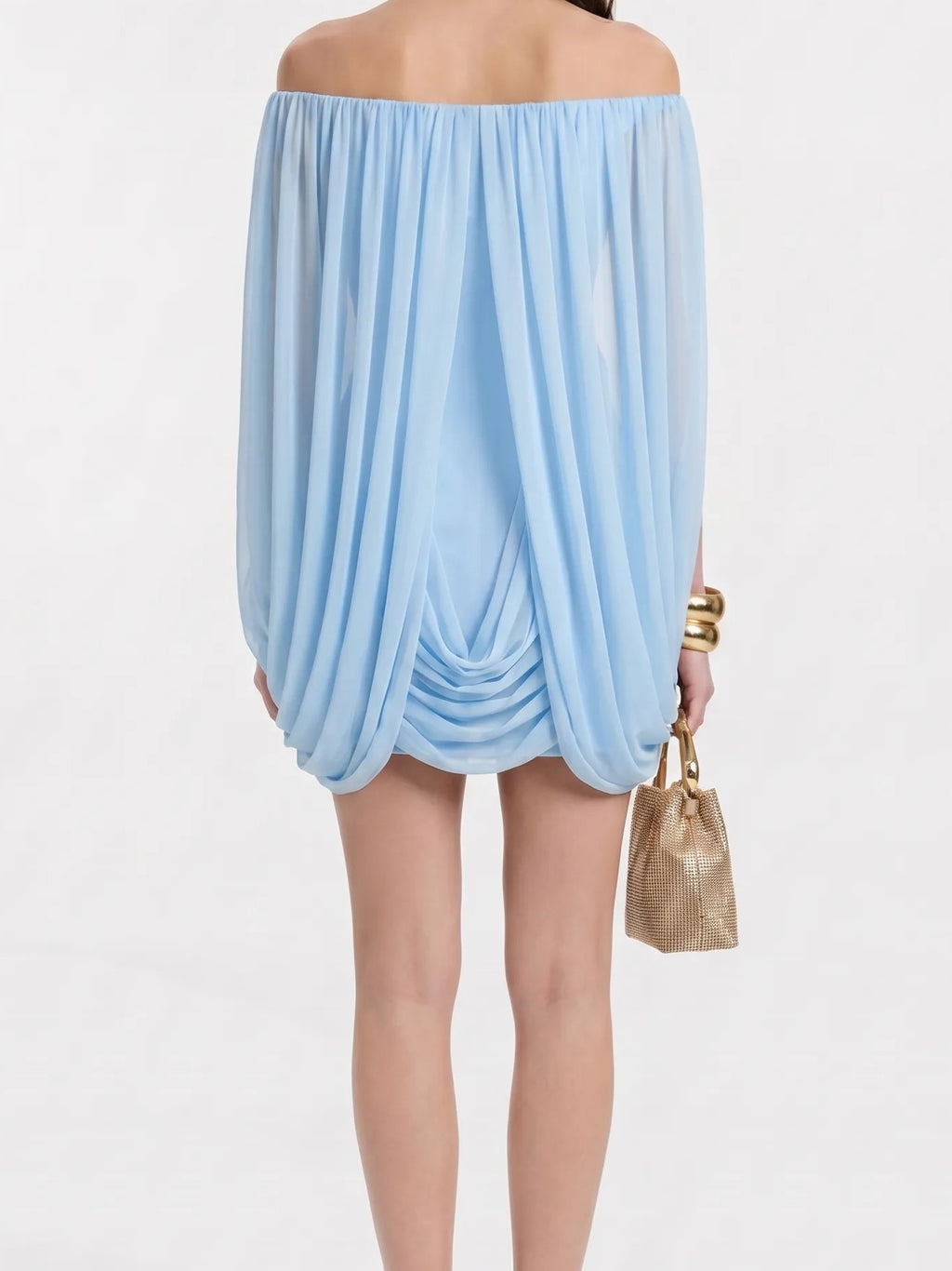 Light Blue Ruched Off-Shoulder Mini Dress