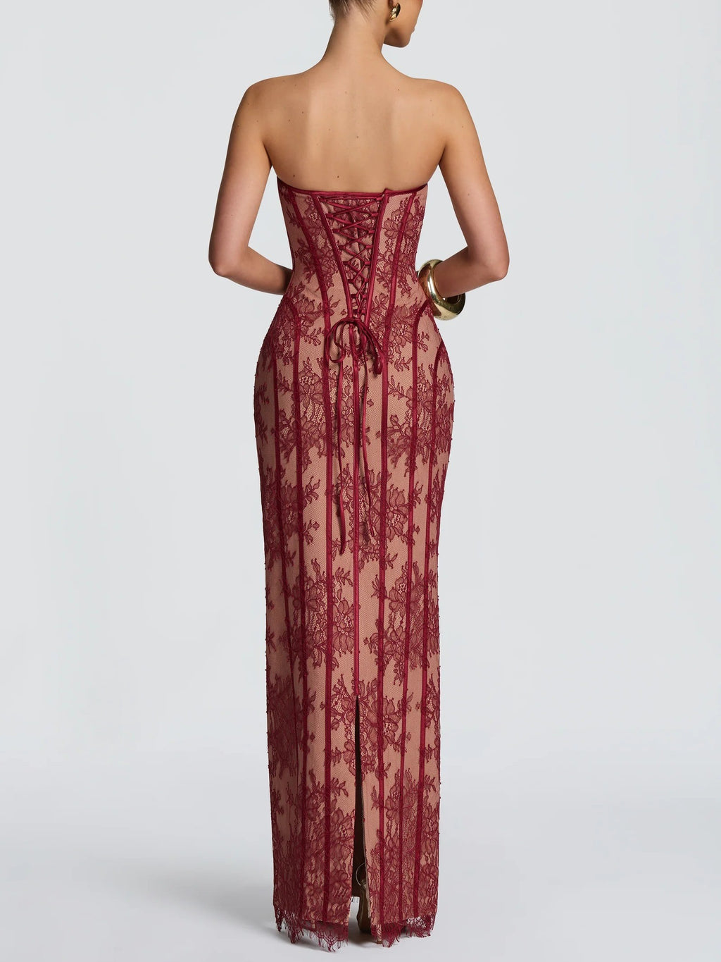 Sheer Lace Corset Maxi Dress