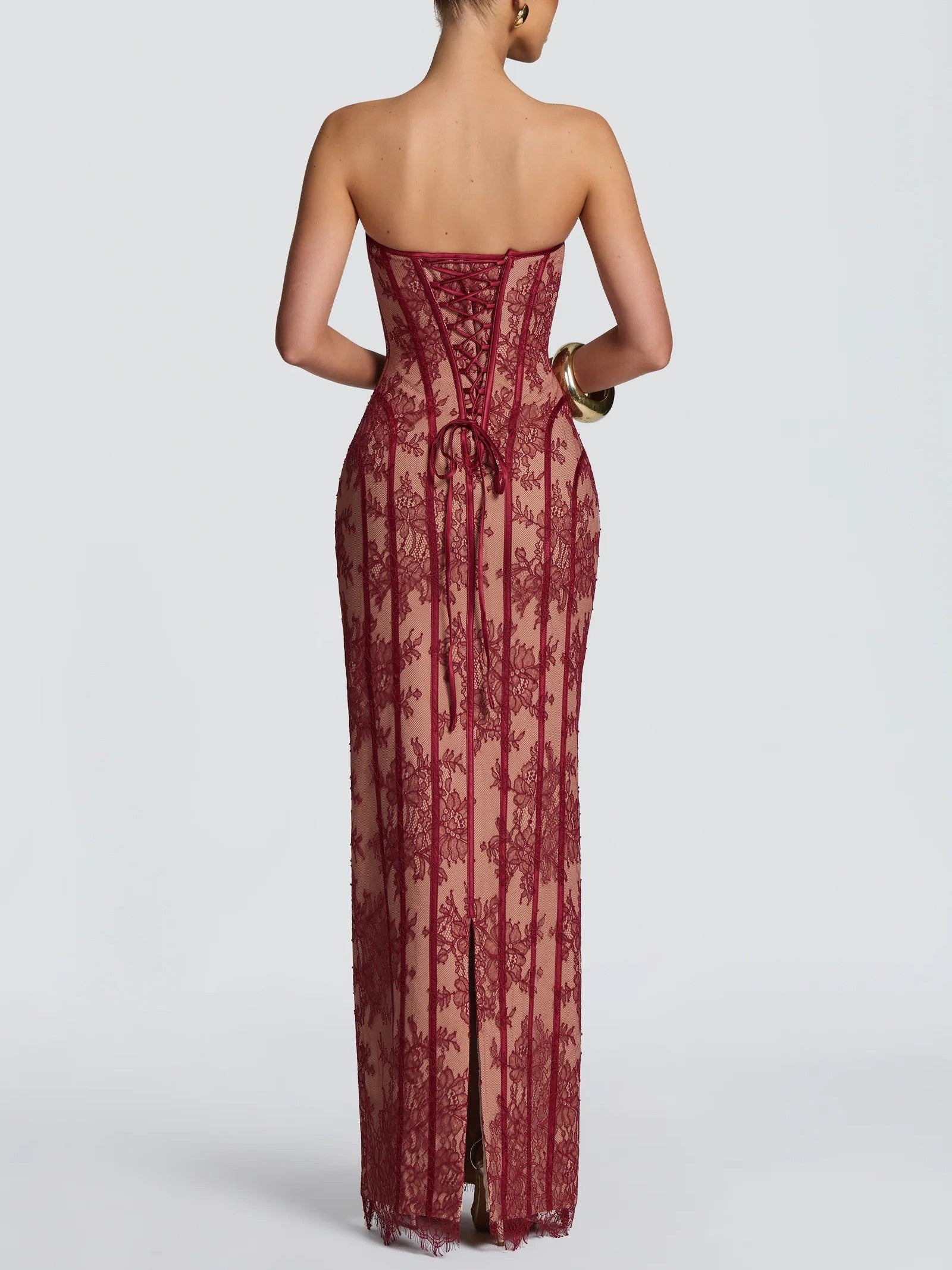 Sheer Lace Corset Maxi Dress