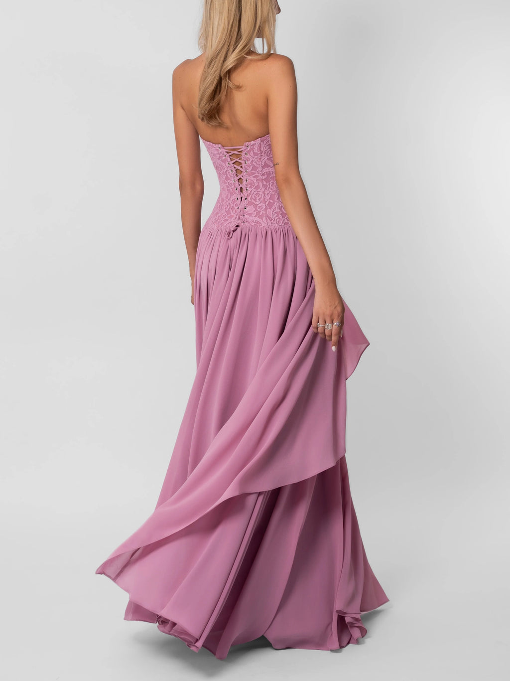 Pink Lace Corset High-Low Maxi Dress