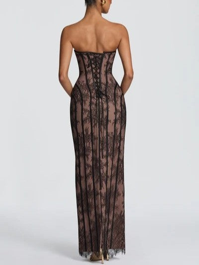 Sheer Lace Corset Maxi Dress