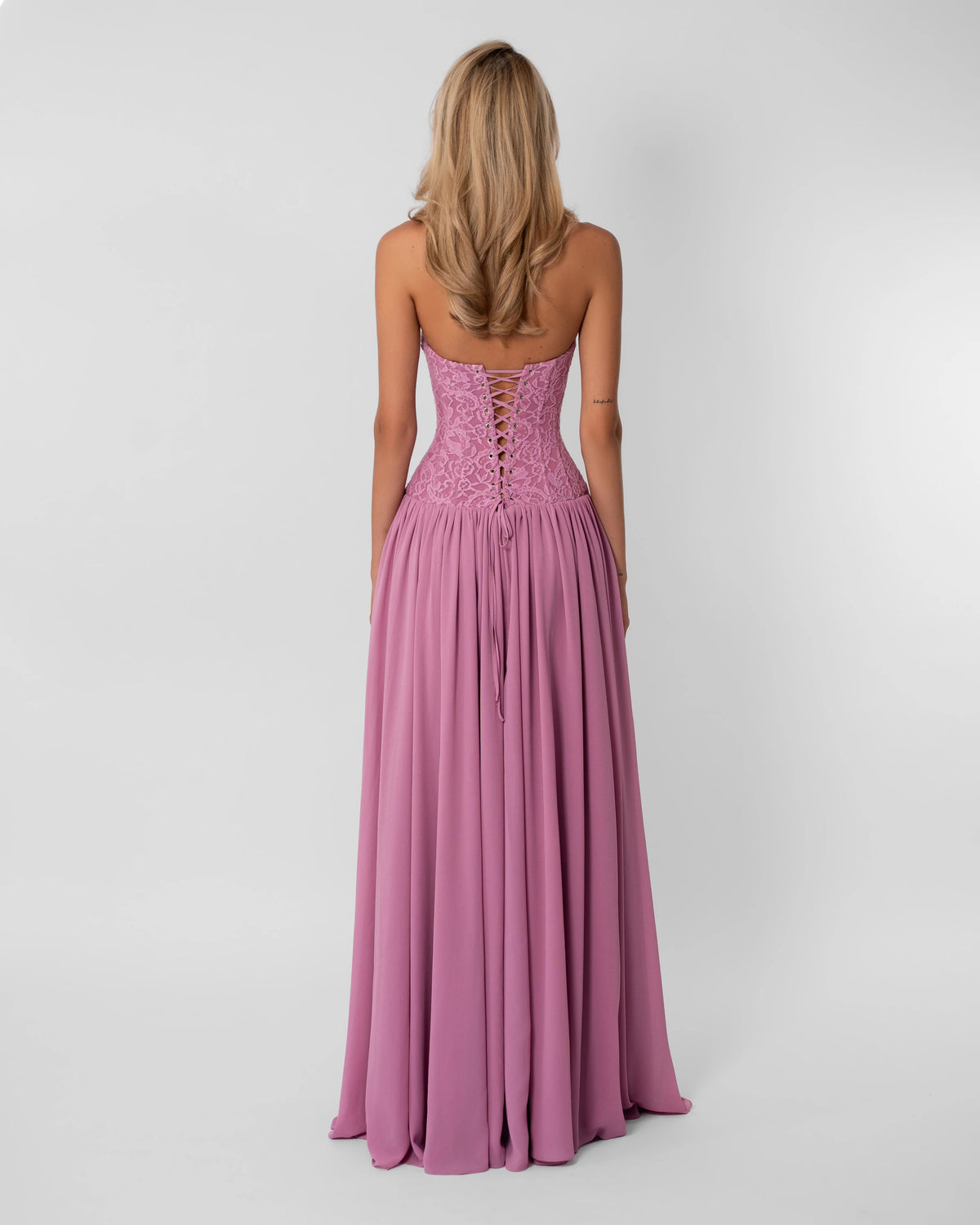 Pink Lace Corset High-Low Maxi Dress