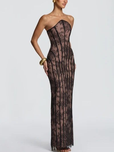 Sheer Lace Corset Maxi Dress