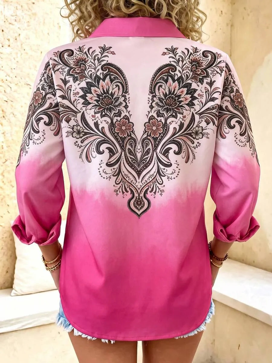 Pink Ombre Floral Button-Down Shirt