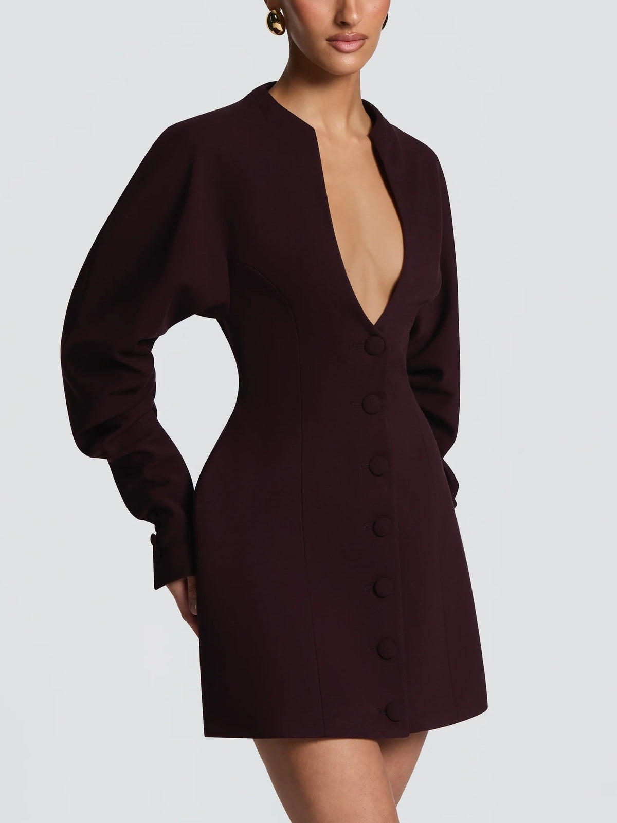 Black Plunge Button-Down Mini Dress