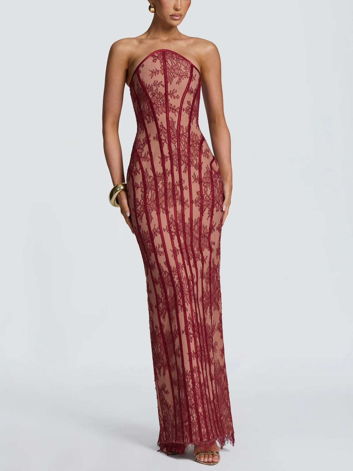 Sheer Lace Corset Maxi Dress