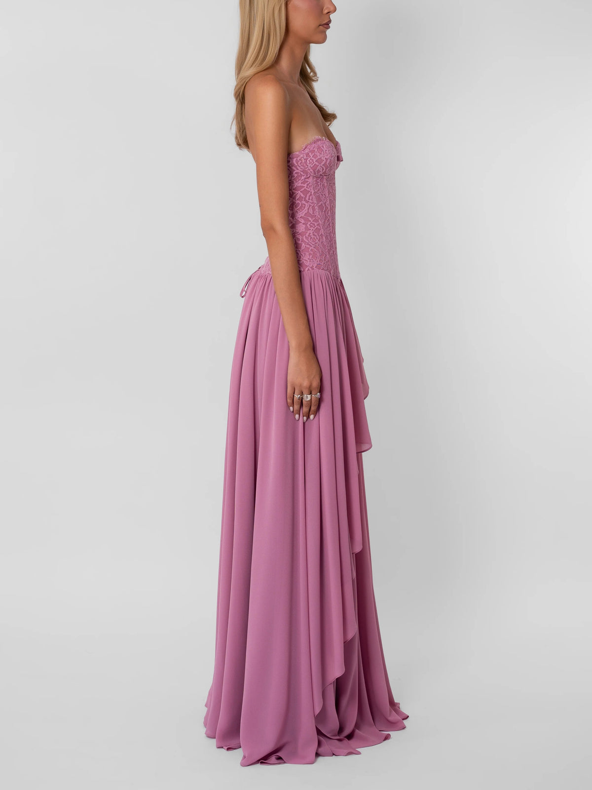 Pink Lace Corset High-Low Maxi Dress
