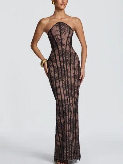 Sheer Lace Corset Maxi Dress
