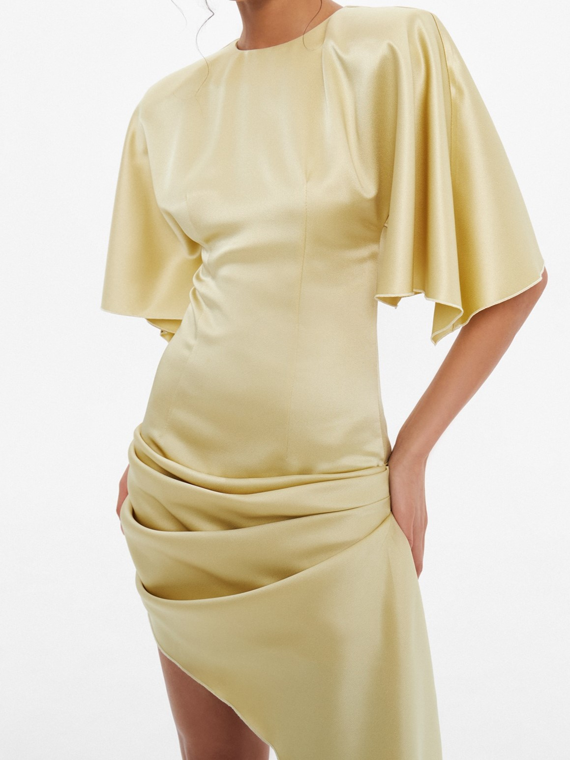 Butter Yellow Flutter Sleeve Asymmetric Mini Dress