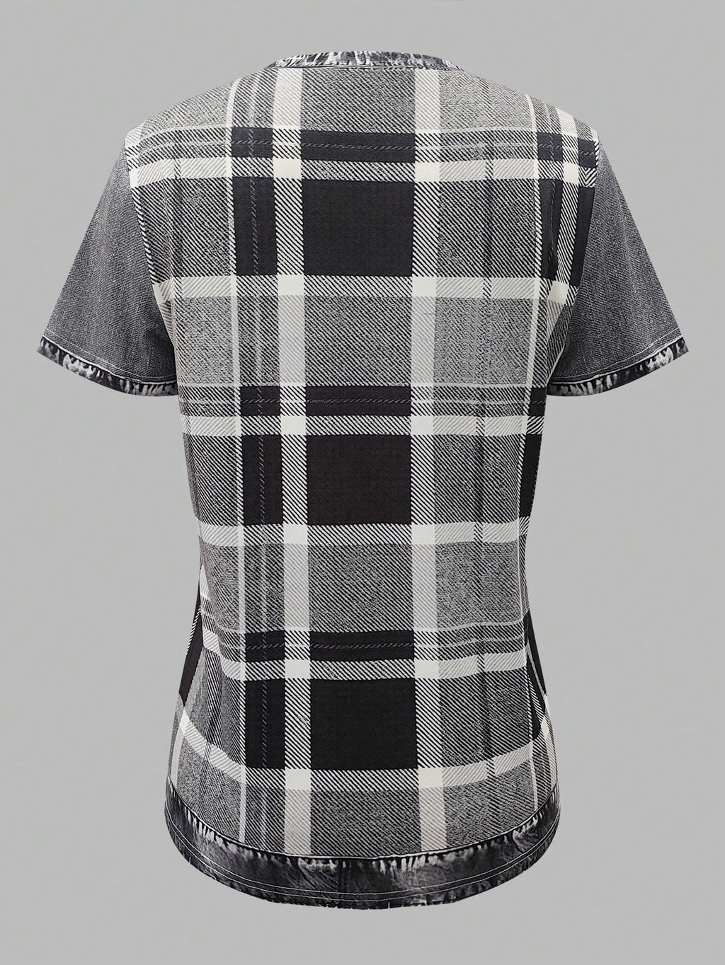 Plaid Denim Short Sleeve T-Shirt