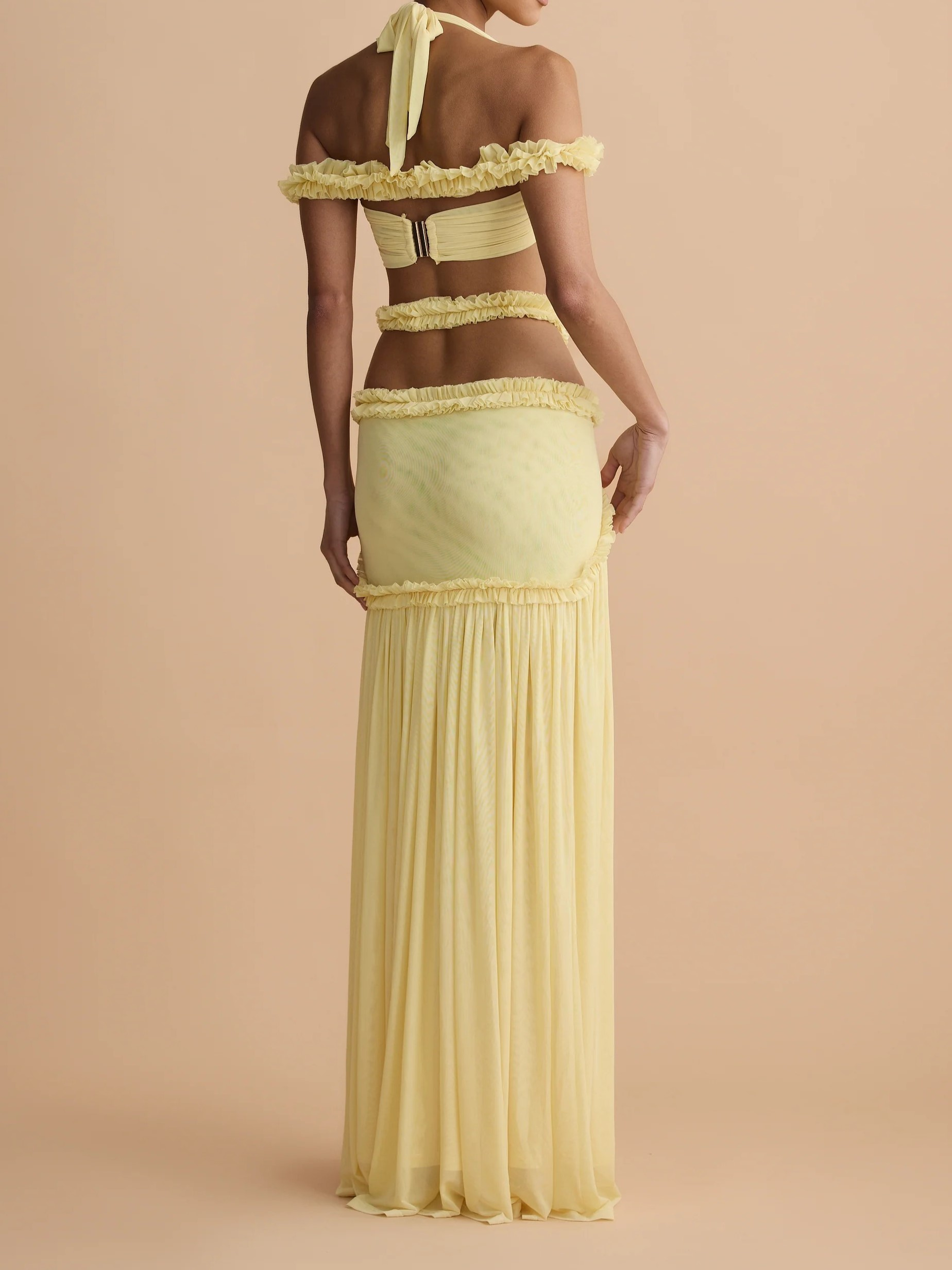 Olive Green Halter Ruffle Two-Piece Set