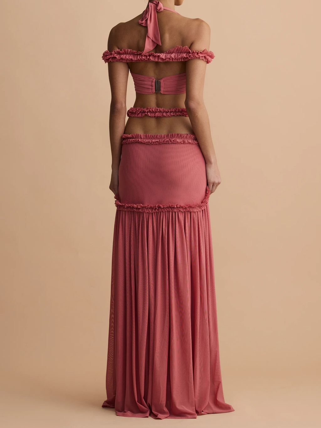 Olive Green Halter Ruffle Two-Piece Set