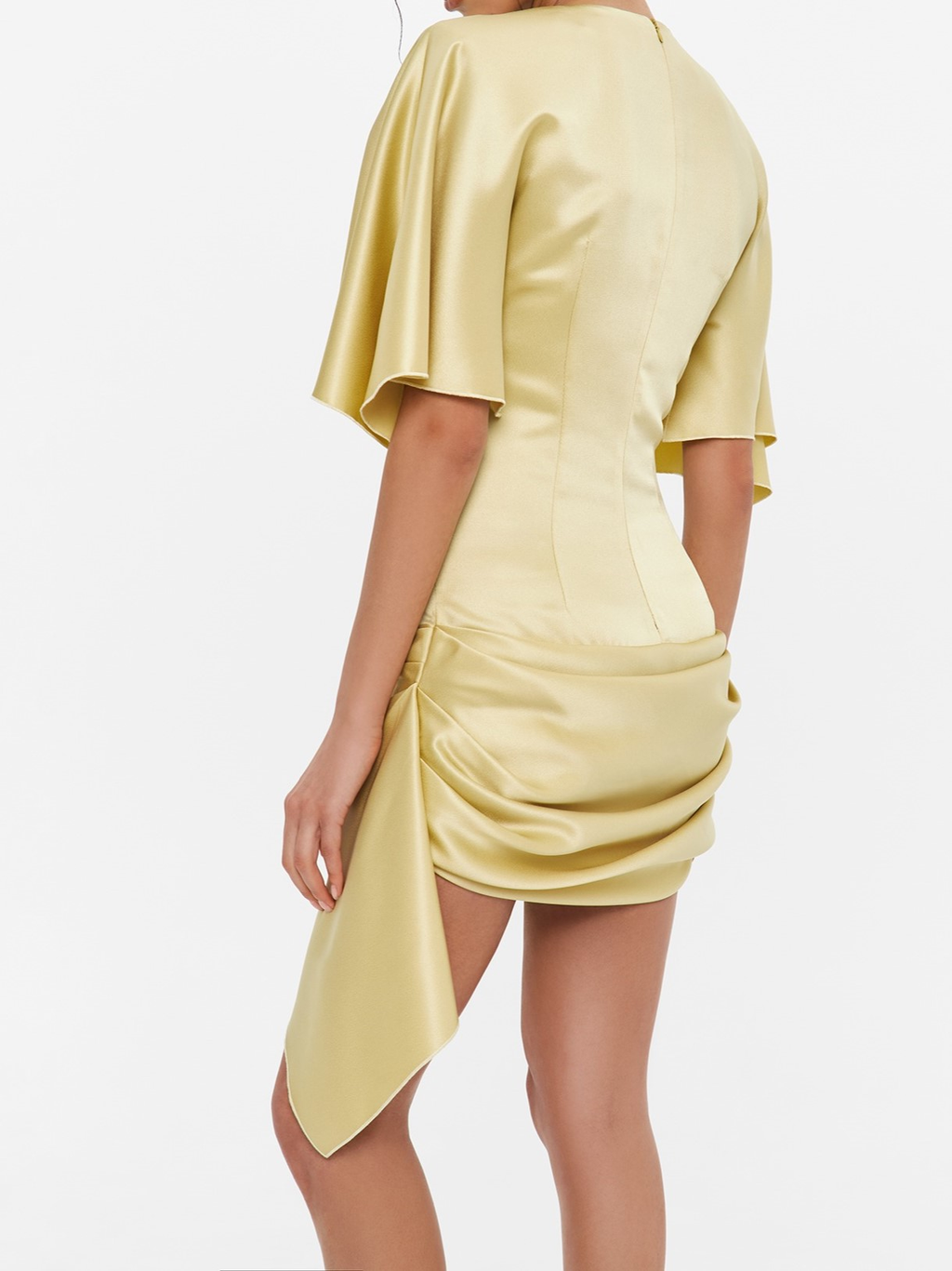 Butter Yellow Flutter Sleeve Asymmetric Mini Dress